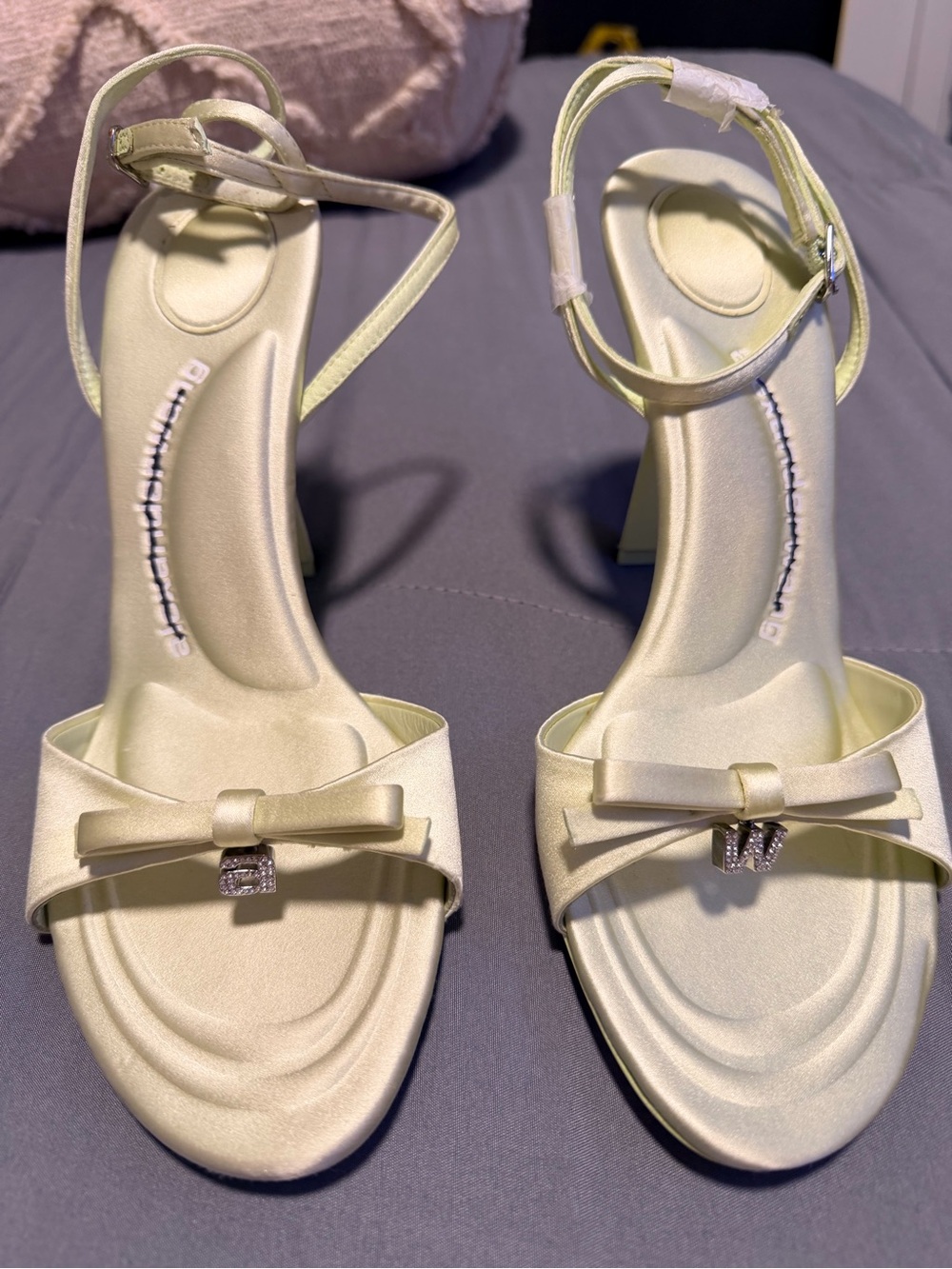 Alexander Wang Pale Ivory Satin Bow Ankle-Strap Heels